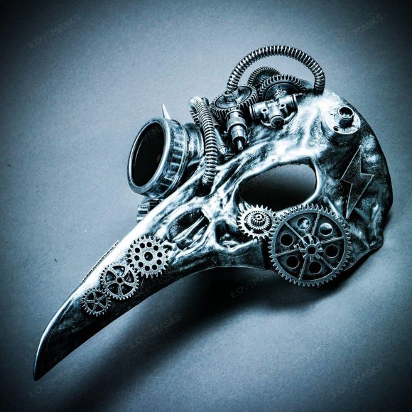 Silver Raven Skull Nose Steampunk Halloween Mask - Picture 7 of 10